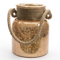 Seaside Treasures Copper Colored Glass Hurricane with Rope Handle 6.25