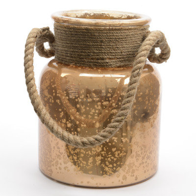 Seaside Treasures Copper Colored Glass Hurricane with Rope Handle 6.25