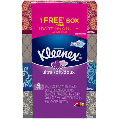 Kleenex® Ultra Soft 3-Ply White Facial Tissue 4-120 ct Boxes