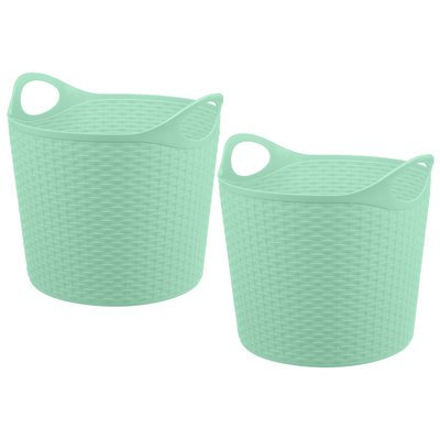 Rebrilliant Rattan Look 40 Liter Multi-Purpose Flex Tub Plastic 2 Piece Basket Set Color: Teal