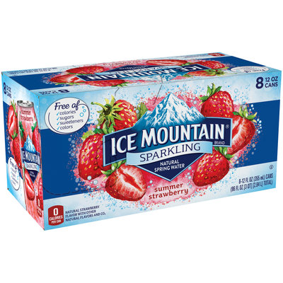 ICE MOUNTAIN Strawberry Sparkling Natural Spring Water 12oz cans (Pack of 8)