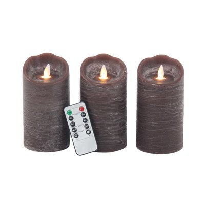17 Stories 3 Piece Modern Scalloped LED Flicker Flameless Candle Set Color: Brown