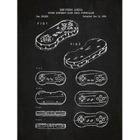 Inked And Screened Gaming 'Super Nintendo Hand Held Controller' Silk Screen Print Graphic Art in Chalkboard/White Ink