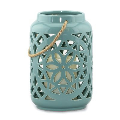 Bungalow Rose Floral Ceramic Unscented Jar Color: Blue