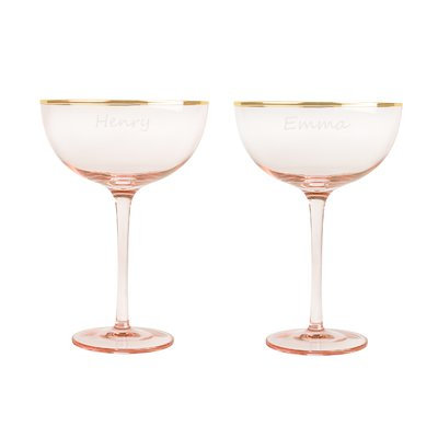 Cathys Concepts Personalized 8 Oz. Blush Rose Gilded Rim Coupe Flutes