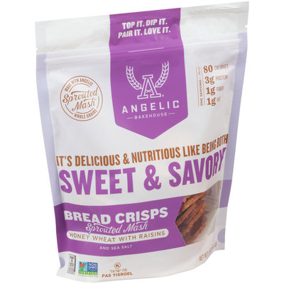 Angelic Bakehouse® Honey Wheat with Raisins and Sea Salt Sprouted Mash Bread Crisps 5 oz. Bag