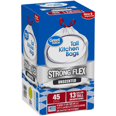 Great Value™ Flex 13 Gallon Unscented Trash Bags 45ct Box