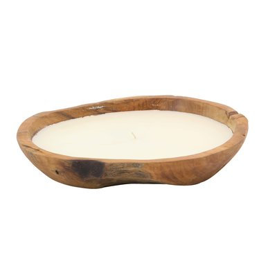 Rosecliff Heights Rustic Teak Wood Jar Candle in Brown/White