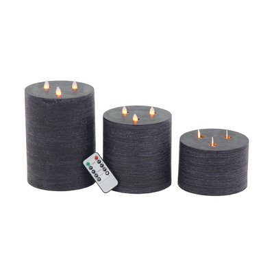 17 Stories 3 Piece Modern Wax and LED Flicker 3 Piece Flameless Candle Set Color: Black