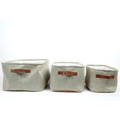Gracie Oaks 3 Piece Boho Storage Basket Set Color: Blue Stripes