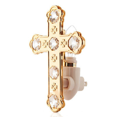 Matshi 24K Gold Plated Cross Night Light Made with Genuine Matashi Crystals
