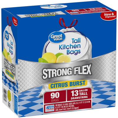 Great Value™ Flex 13 Gallon Citrus Burst Trash Bags 90 ct Box