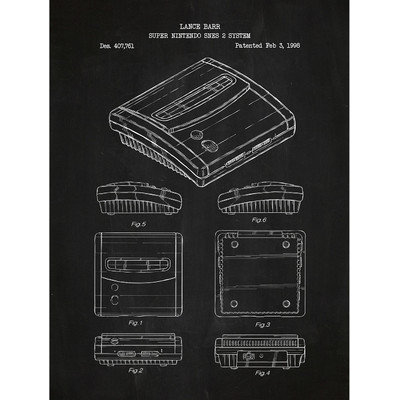 Inked And Screened Gaming 'Super Nintendo SNES 2 System' Silk Screen Print Graphic Art in Chalkboard/White Ink