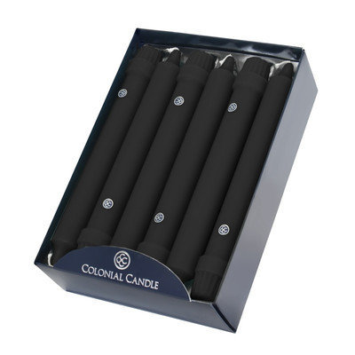 Colonial Candle Black 8 Inch Classic Dinner Candles Box of 12