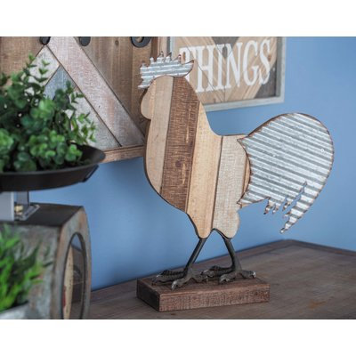 Cole & Grey Metal/Wood Rooster Figurine