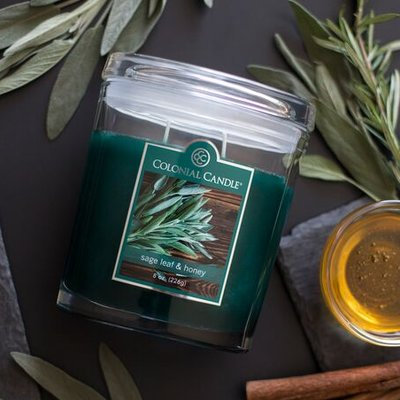 Colonial Candle CC008.5203 8 oz Sage Leaf & Honey Oval Jar Candle - Pack of 4
