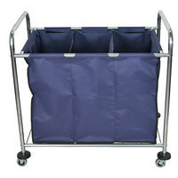 Offex Mobile Heavy Duty Industrial Laundry Sorter Cart With Triple Dividers Navy