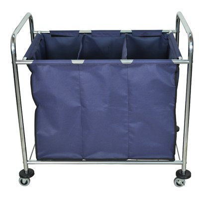 Offex Mobile Heavy Duty Industrial Laundry Sorter Cart With Triple Dividers Navy