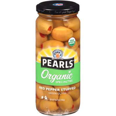 Pearls® Organic Specialties™ Red Pepper Stuffed Green Olives 6.7 oz. Jar