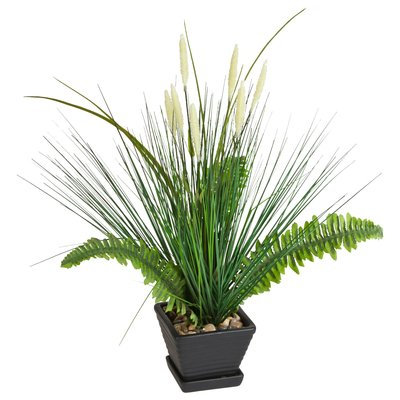 Winston Porter Onion Floor Foliage Faux Grass in Pot