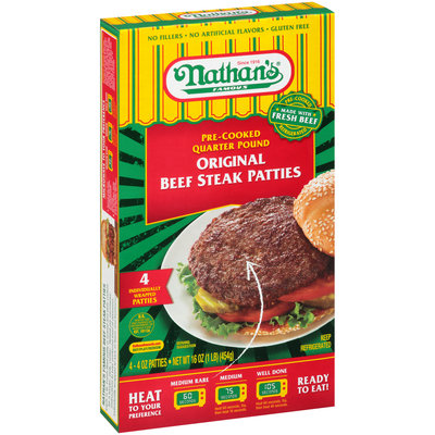 Nathan's® Famous Original Pre-Cooked Quarter Pound Beef Steak Patties 4-4 oz. Box
