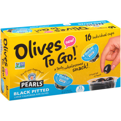 Pearls® Olives to Go!® Black Pitted Large California Ripe Olive Cups 16-1.2 oz. Box