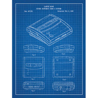 Inked And Screened Gaming 'Super Nintendo SNES 2 System' Silk Screen Print Graphic Art in Blue Grid/White Ink