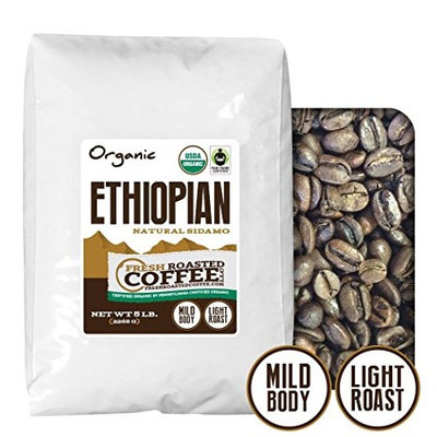 Organic Ethiopian Natural Sidamo Fair Trade Coffee, 12 oz. Ground Bags, Fresh Roasted Coffee LLC. (3 Pack)