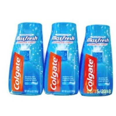 Colgate Max Fresh Liquid Toothpaste with Whiteners, Mini Breath Strips, Cool Mint, 4.6-ounce Tubes (3 Pack)