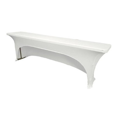 LA Linen TCSpandex-OB96x18x30-WhiteX11 Open Back Spandex Tablecloth for Classroom Tables White - 96 x 18 x 30 in.