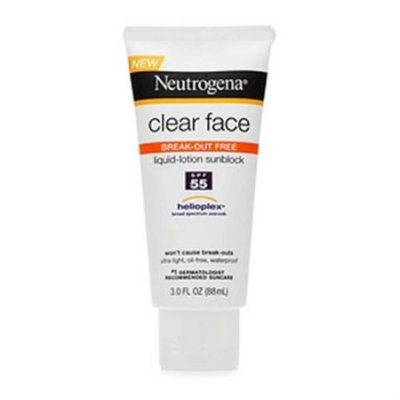 Neutrogena Clear Face Break-Out Free Liquid-Lotion Sunscreen SPF 55 3 oz (Pack of 2)