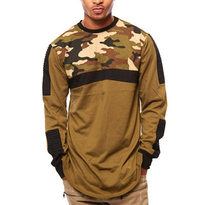Mens Color Block Biker High Low Size Slit Cut Back Zipper Long Top T665