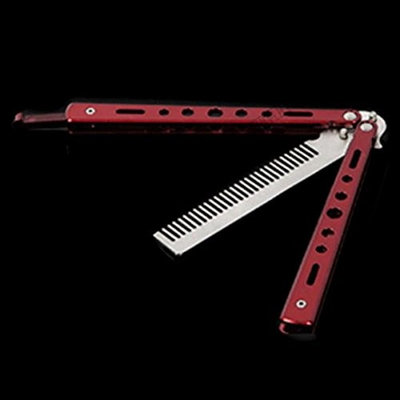 1 Set Red Combs Hairbrush Practice Comb Folding Stainless Steel Salon Style Tool Combo Pocket Long Round Handle Holder Stylish Popular Beard Hair Brush Natural Grooming Girl Travel Kit