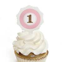 1st Birthday Girl - Fun to be One - Cupcake Picks with Stickers - Birthday Party Cupcake Toppers - 12 Count