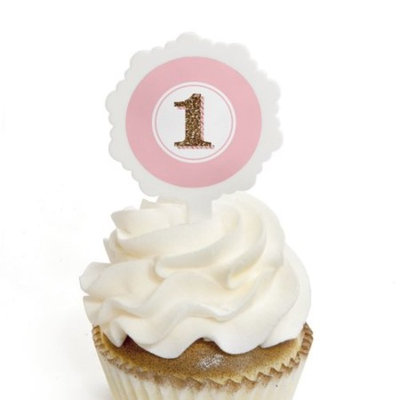 1st Birthday Girl - Fun to be One - Cupcake Picks with Stickers - Birthday Party Cupcake Toppers - 12 Count