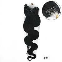 Body Wave Micro Loop Ring Beads Brazilian Human Hair Extensions 1g/strand 100 Strands Per Pack18”~24” Color #1 Jet Black