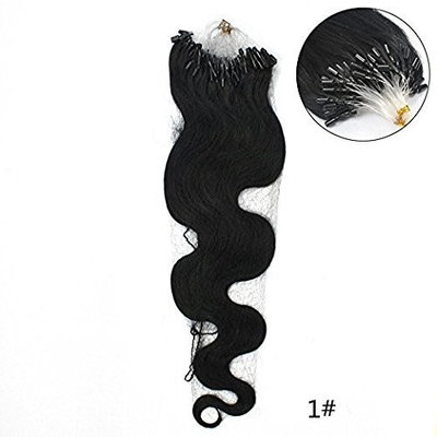 Body Wave Micro Loop Ring Beads Brazilian Human Hair Extensions 1g/strand 100 Strands Per Pack18”~24” Color #1 Jet Black