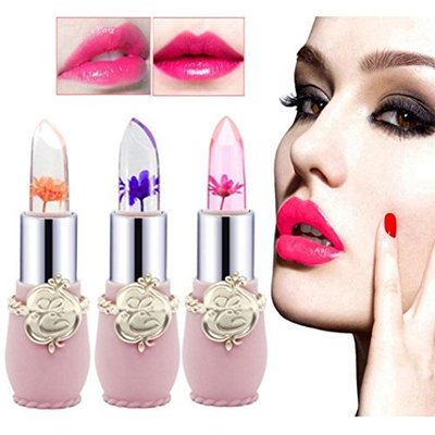 6PCS Flower Lipstick Beauty Bright Crystal Jelly Lip Balm Magic Temperature Change Color Makeup Lip