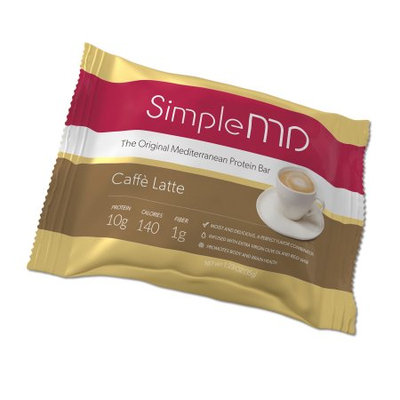 SimpleMD Original Mediterranean Protein Bar, Caffe Latte, 1.23 Oz (Pack of 12)