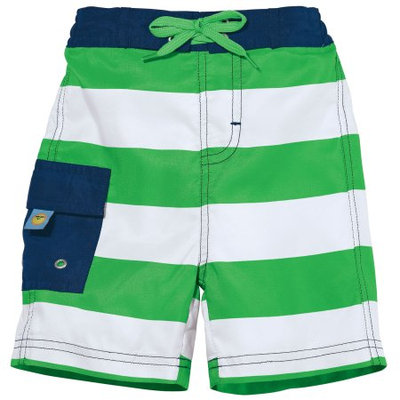 One Step Ahead Sun Smarties Baby Boy Swim Diaper - Green and White Stripe - Swim Diaper Trunks