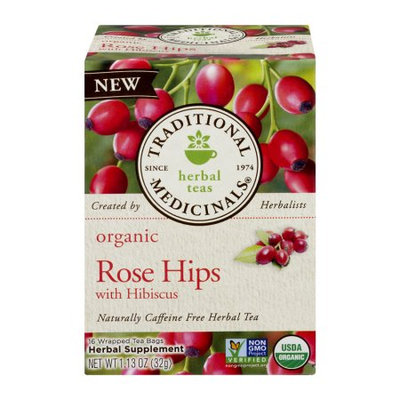 Organic Rose Hips Tea with Hibiscus, 16 Tea Bags, Traditional Medicinals Teas