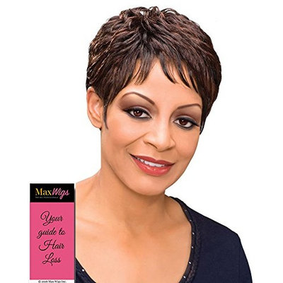 Etta Wig Color 3T44 - Foxy Silver Wigs Short Cropped Pixie Soft Waves Synthetic African American Wispy Bangs Women's Machine Wefted Lightweight Average Cap Bundle with MaxWigs Hairloss Booklet