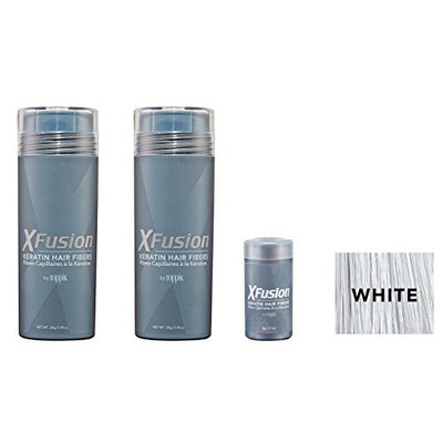 XFusion Keratin Hair Fibers,Two Pack Value 2 x 28 gr/0.98 oz WHITE/FREE Refillable 3 gr Travel Size Fibers ($8.00 Value) …