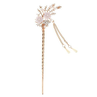MagiDeal Women's Crystal Rhinetone Bead Hair Clasp Flowers Design Hair Stick With Tassel #10