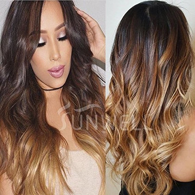 Full Lace Human Hair Wigs with Baby Hair for Black Women, Sunwell Brazilian Human Hair Full Lace Wig Body Wave #1B/4/27 Ombre Color 3 Tone 130% Density 14inch