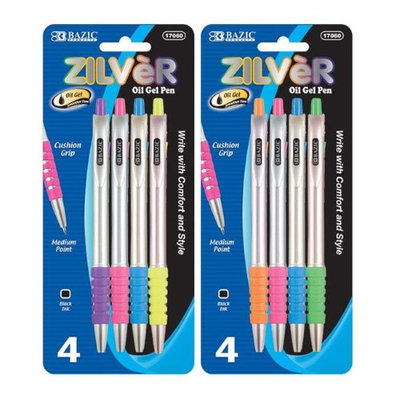 Bazic Zilver Side Click Rollerball Gel Retractable Pen, 4/Pack