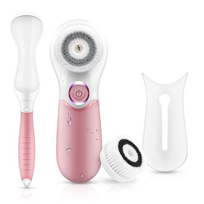 Face and Body Skin Cleansing Brush System with 3 Detachable Brush Heads and Handle – Scrub Microdermabrasion Exfoliator Brush for Deep Pore Cleansing,Removes Blackheads