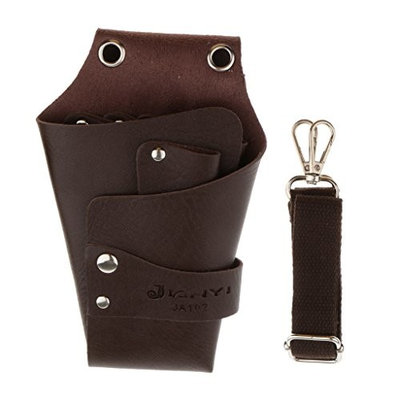 Homyl Lightweight Soft Leather Large Capacity Salon Barber Hairdresser Tools Shears Scissors Bag Storage Holster with Adjustable Belt - Coffee