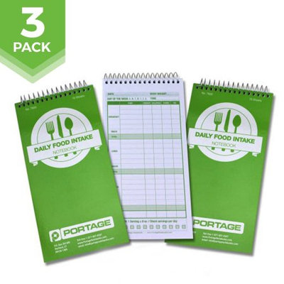 Portage Notebook Daily Food Intake Journal Notebook â 4â x 8â Meal Tracker/Food Diary to Log Calories, Carbs, Fat and More â 140 Pages (3 Pack)