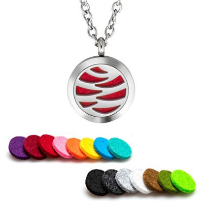 Plant Guru Essential Oil Diffuser Necklace Aromatherapy 25mm Stainless Steel Locket Pendant with 24 Inch Adjustable Chain, 15 Washable Refill Felt Pads. (Pagoda)